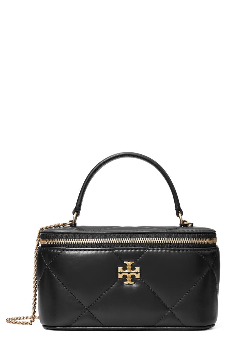 Tory Burch Kira Quilted Leather Vanity Case, Main, color, Black