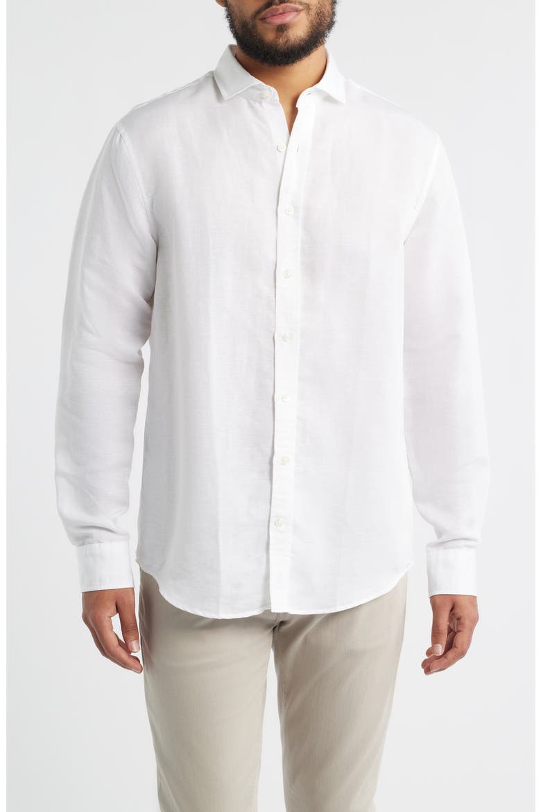 McCarthy Solid Linen Blend Button-Up Shirt, Main, color, WHITE