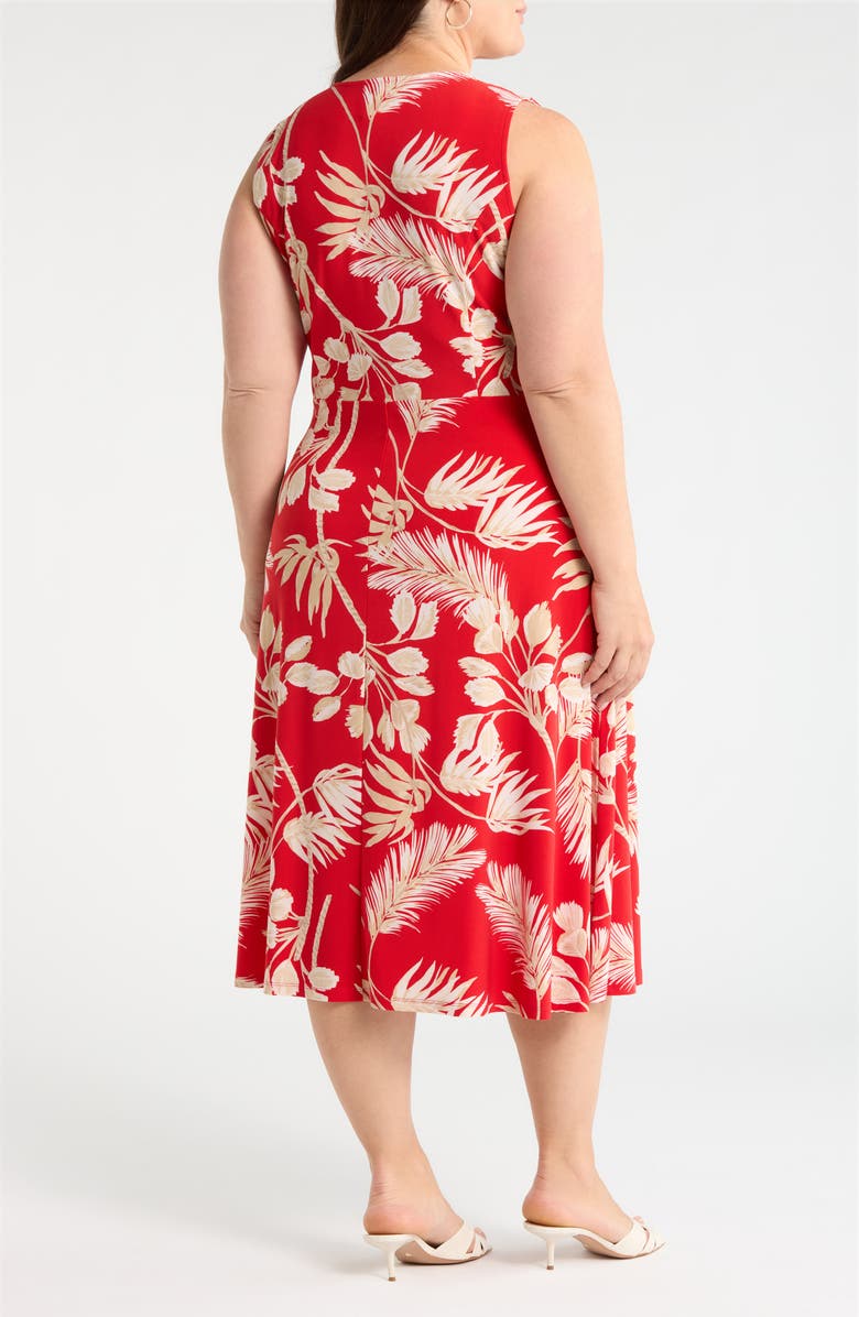 AK ANNE KLEIN Tropical Floral Print Sleeveless Midi Dress, Alternate, color, Begonia Red Mlt
