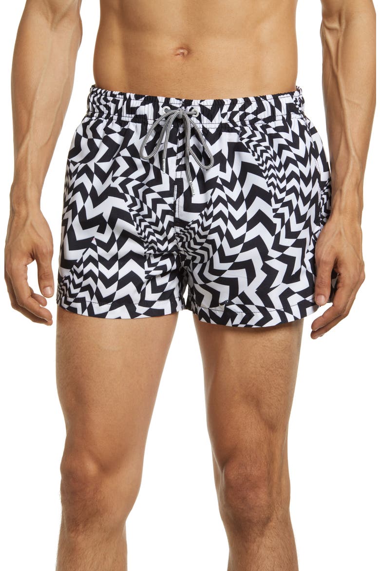 Hazard Shortie Swim Trunks, Main, color, BLACK/ WHITE