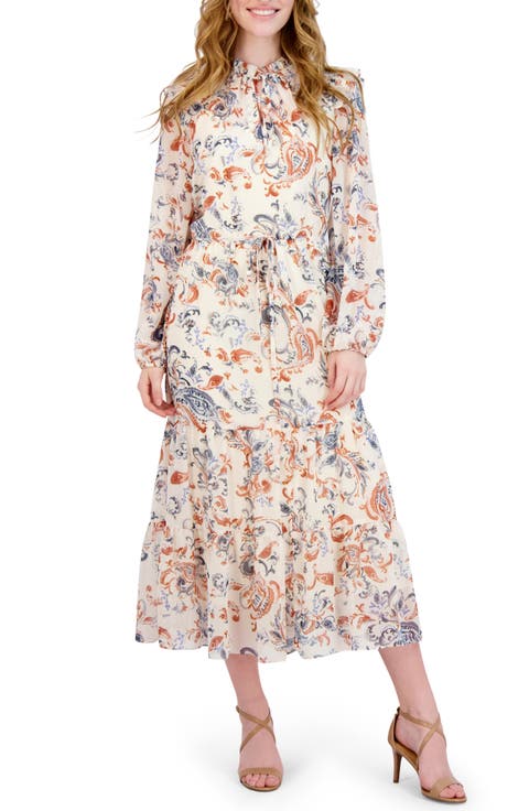Floral Print Long Sleeve Midi Dress