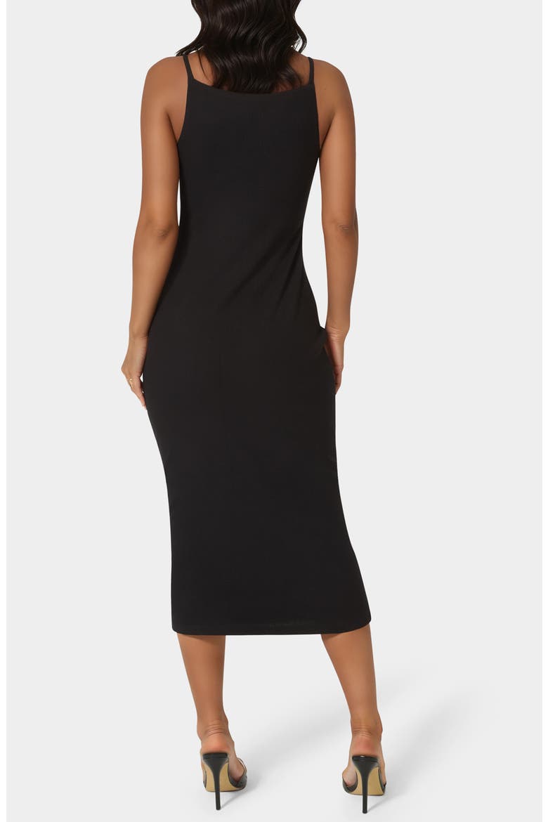 Square Neck Rib Knit Mid Dress, Alternate, color, BLACK