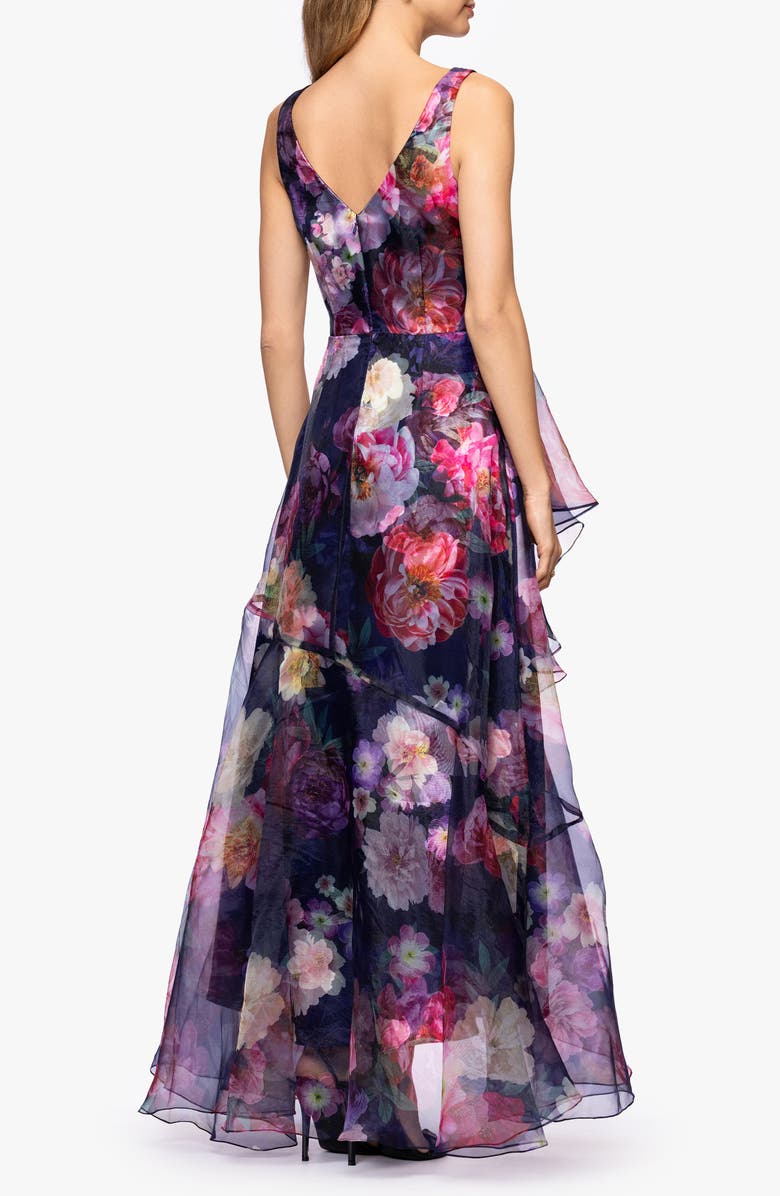 Betsy & Adam Floral Organza Gown, Alternate, color, Navy/ Multi