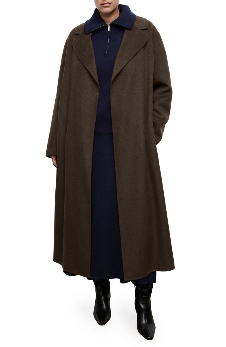 MANGO Wool Blend Wrap Coat, Main, color, Khaki Green