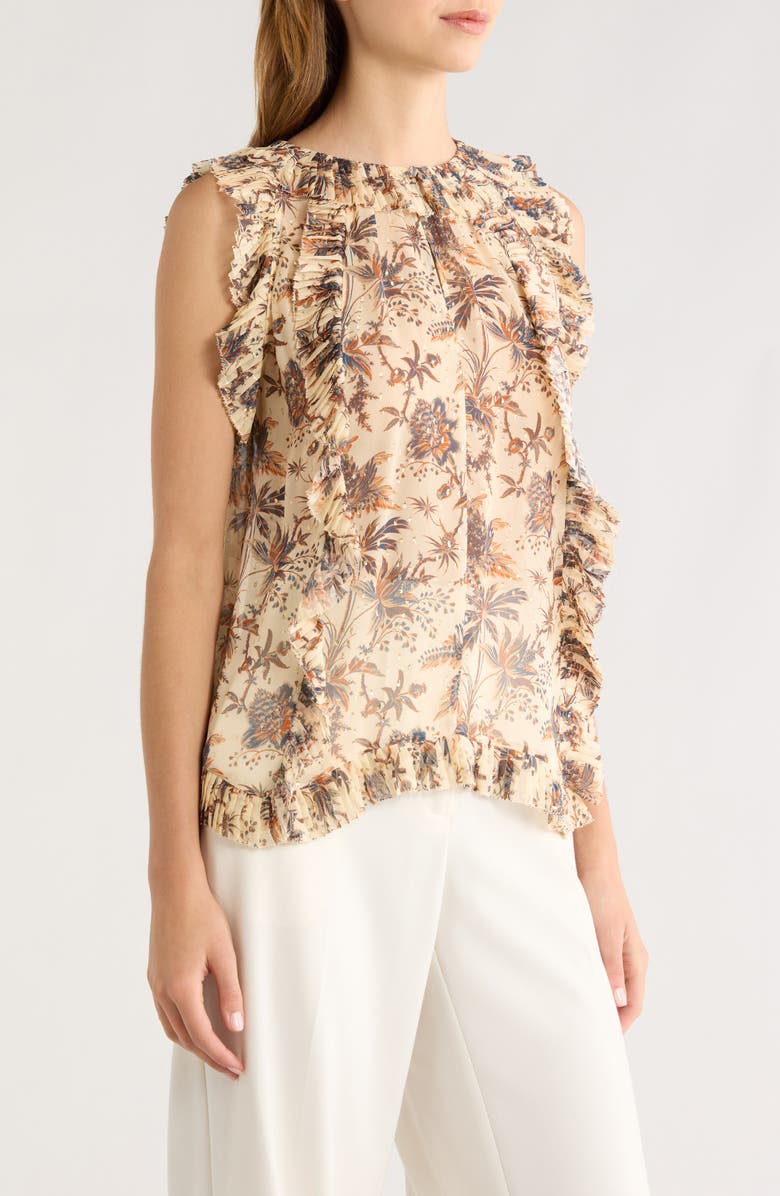 Ulla Johnson Sabra Floral Metallic Sleeveless Silk Blend Top, Alternate, color, Cameo