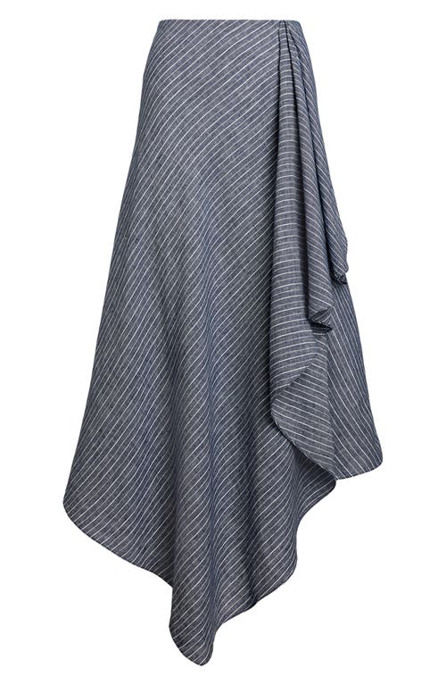 Ralph Lauren Striped Linen A-line Midi Skirt In Gray