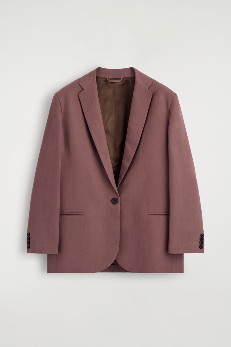 Linen-Blend Single-Breasted Blazer, Alternate, color, BROWN