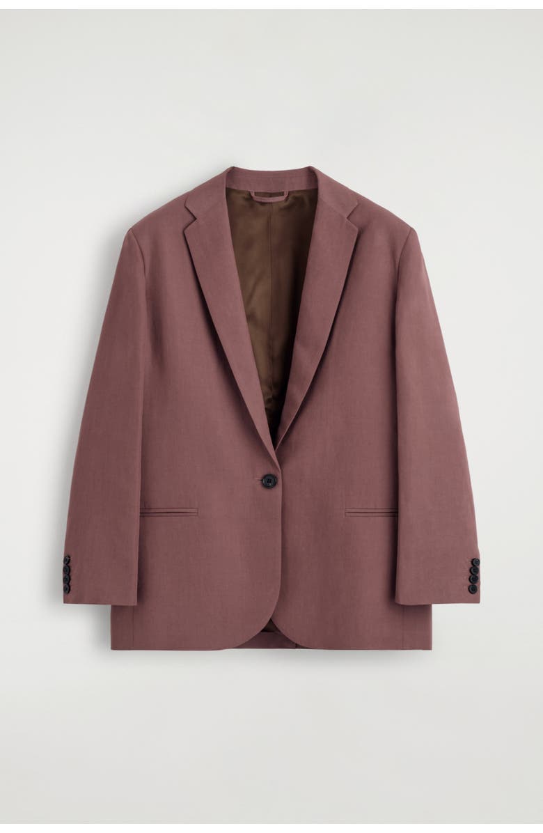 COS Linen-Blend Single-Breasted Blazer, Alternate, color, Brown