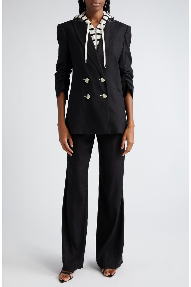 Sunny Button Tab Linen Blend Wide Leg Pants, Alternate, color, BLACK