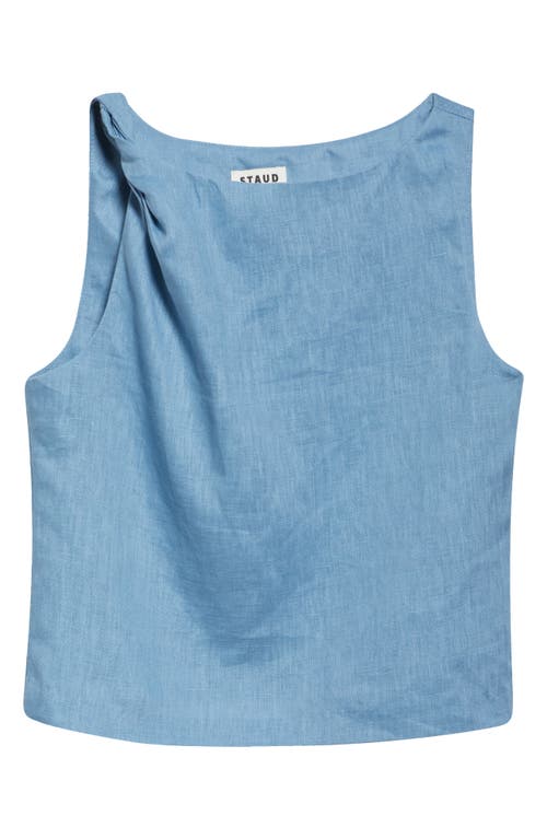 Staud Boa Twisted Sleeveless Linen Top In Slate Blue