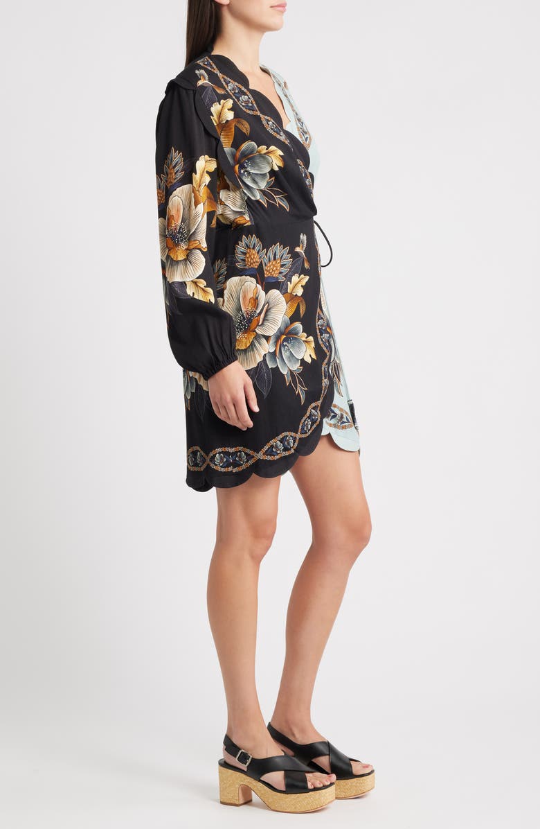 FARM Rio Snake Garden Mix Print Long Sleeve Wrap Dress, Alternate, color, Black