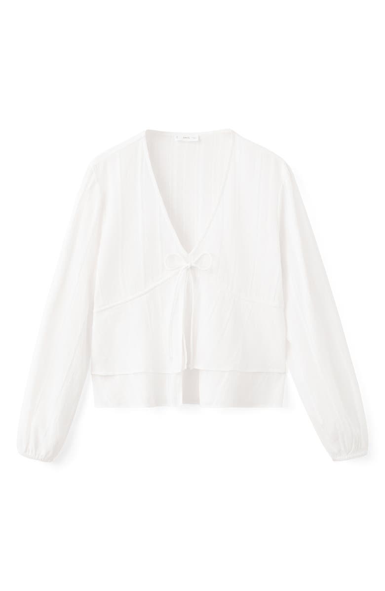 MANGO TEEN Long Sleeve Ruffle Bow Top, Alternate, color, Off White