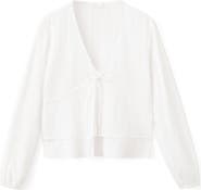 MANGO TEEN Long Sleeve Ruffle Bow Top
