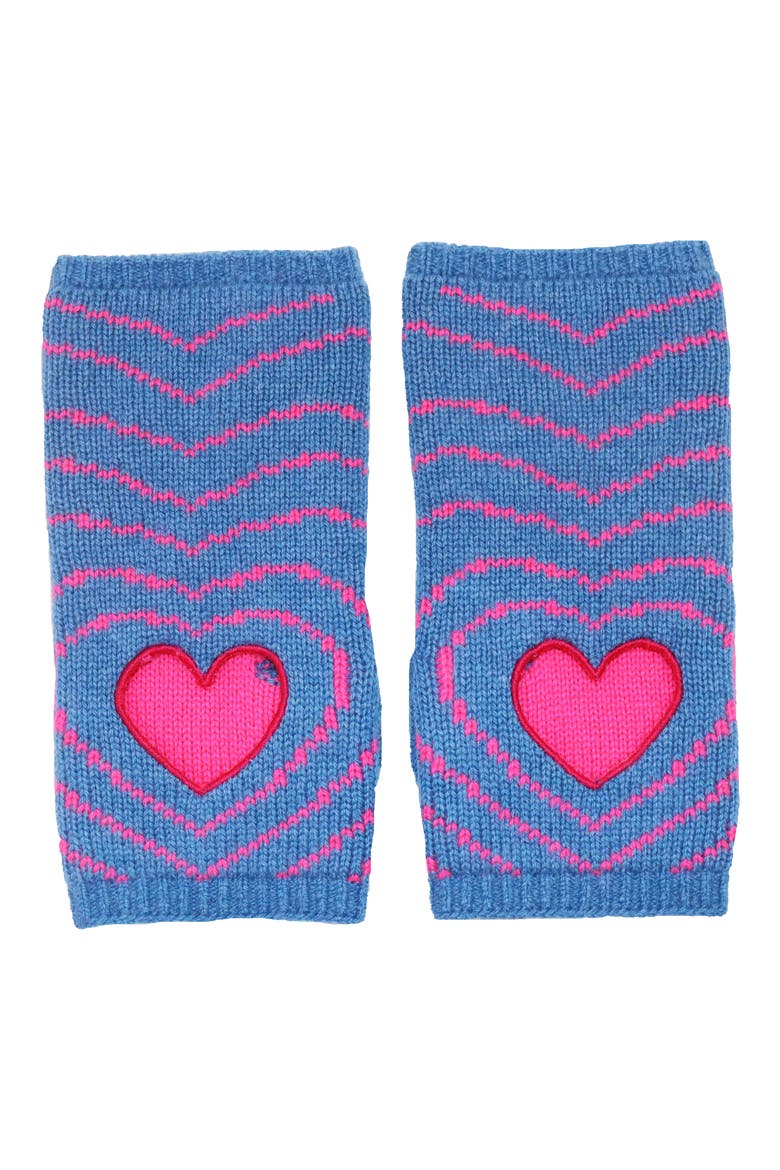 Embroidered Heart Cashmere Fingerless Gloves, Main, color, POTTERY BLUE/HOT PINK
