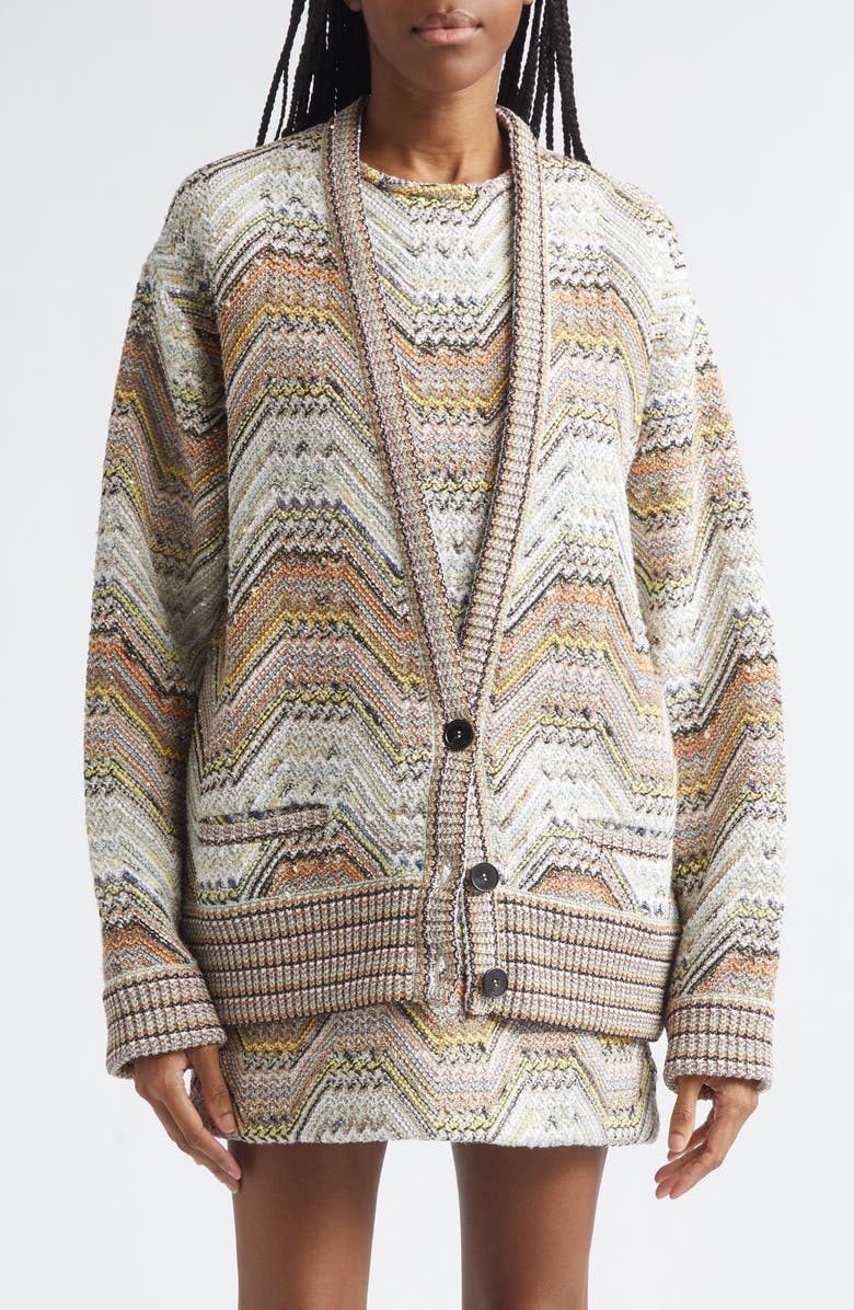 Missoni Metallic Zigzag Sequin Cardigan, Main, color, Beige Multi