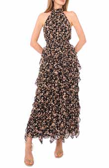 Halter Neck Ruffle Chiffon Maxi Dress