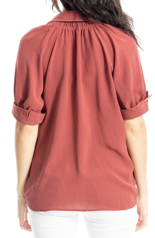 Max Studio Textured Puff Sleeve Blouse In Marsala