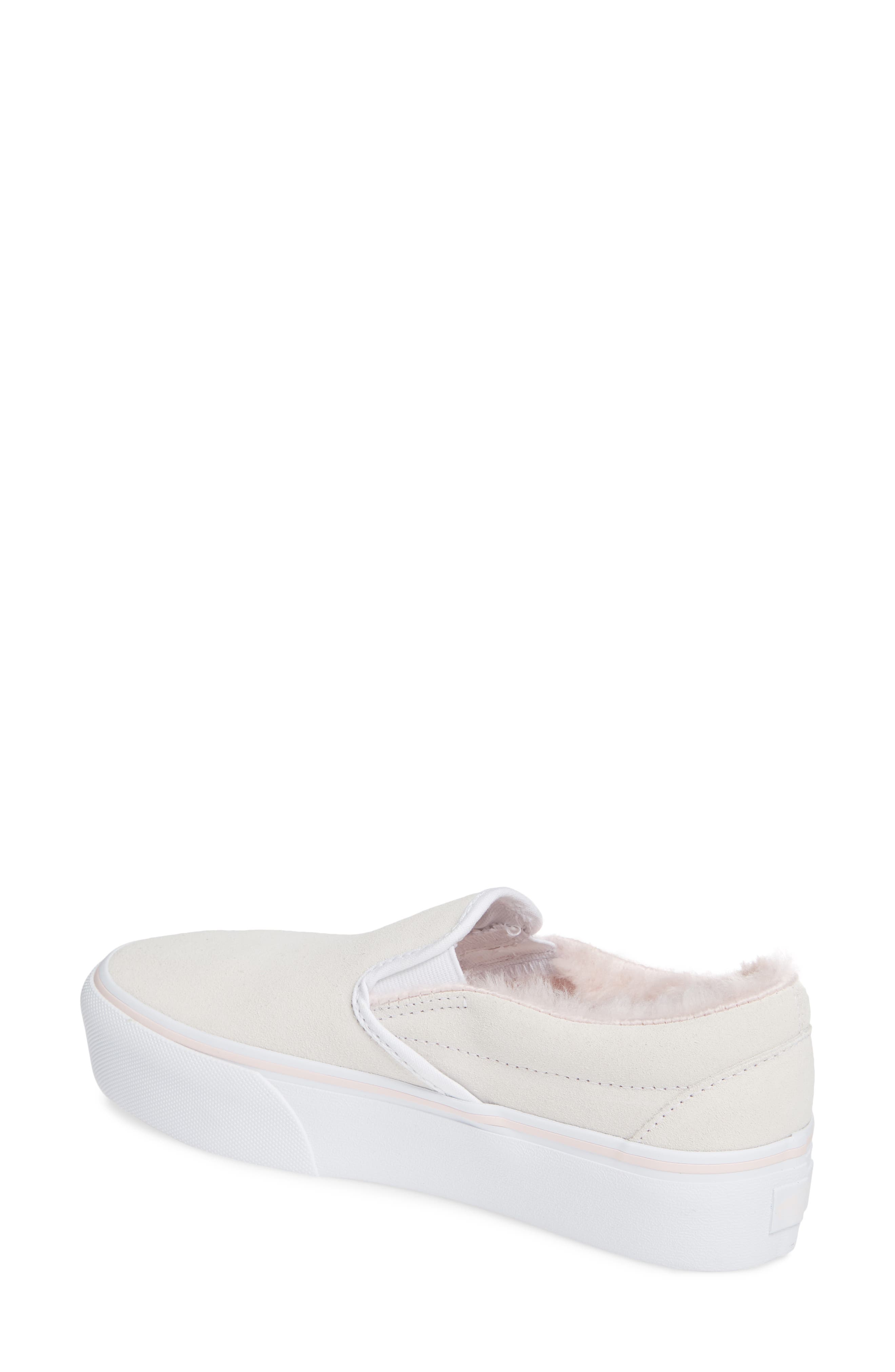 Classic Faux Fur Slip-On Platform Sneaker, Alternate, color, TRUE WHITE/ PINK