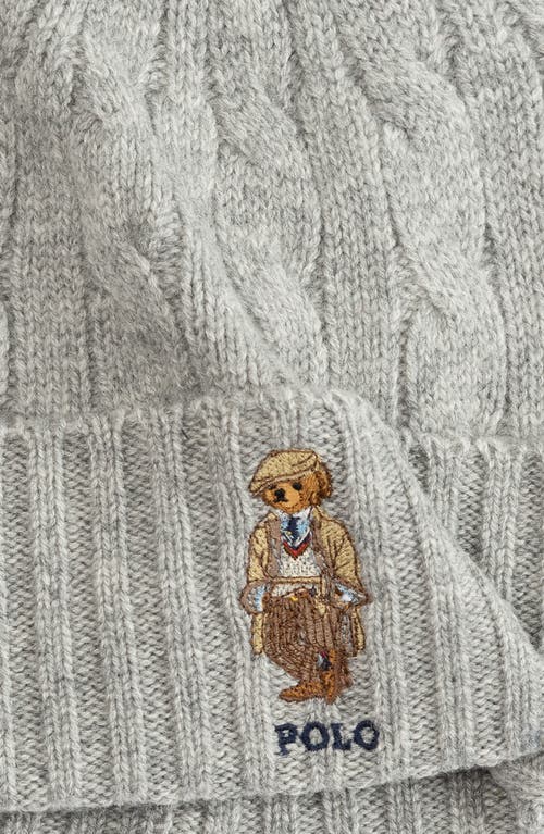 Polo Ralph Lauren Charles Bear Cable Beanie In Gray
