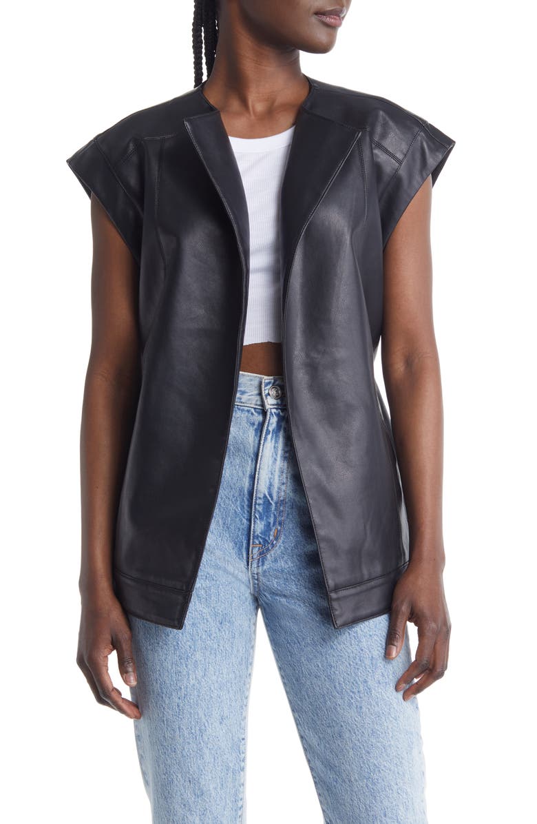 AZALEA WANG Faux Leather Belted Vest, Alternate, color, 