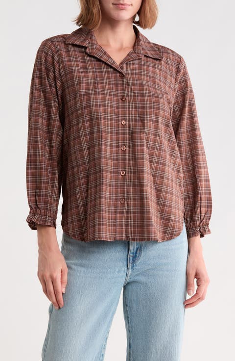 Plaid Three-Quarter Sleeve Shirt