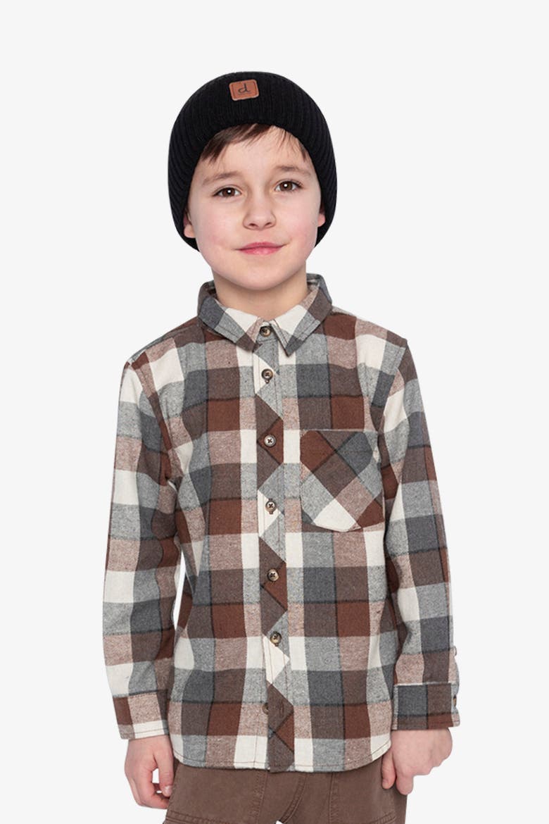 Plaid Button-Front Chest Pocket Flannel Shirt, Alternate, color, Grey and Beige Plaid