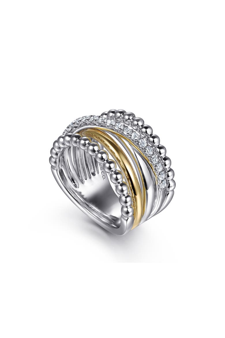 Bujukan White Sapphire Wide Ring, Alternate, color, SILVER/ 14K YELLOW GOLD