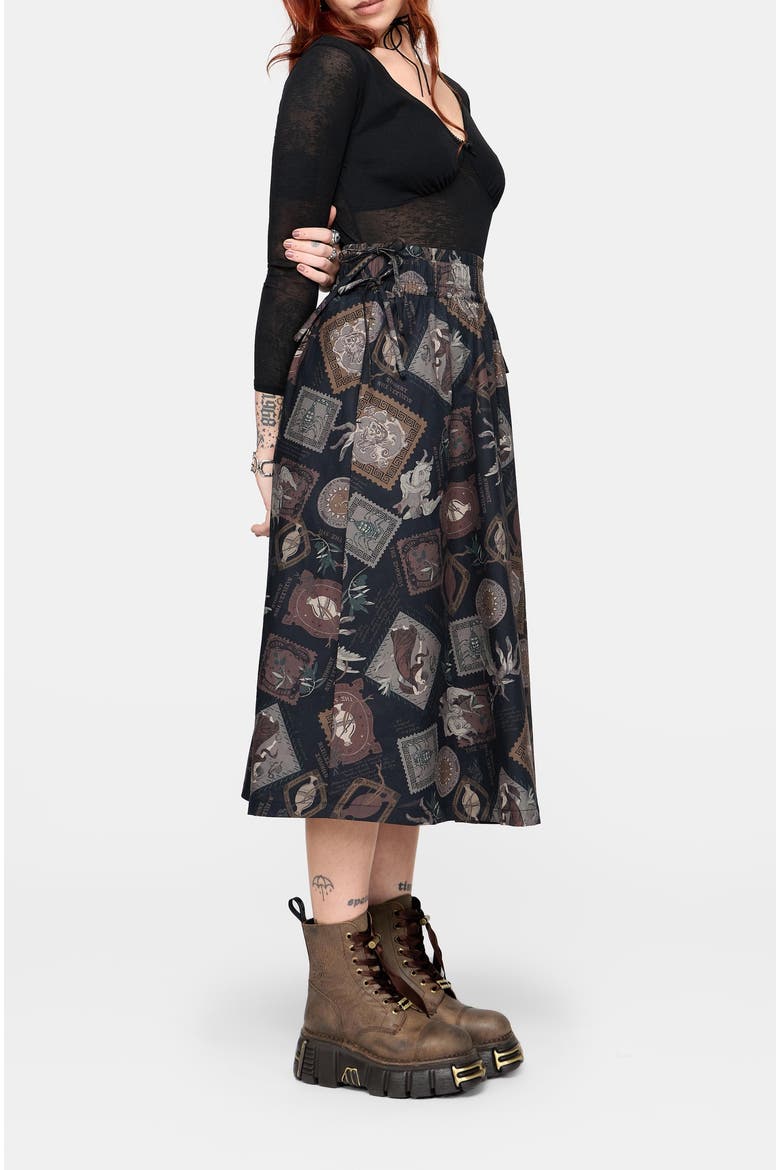 Kleo Relics Print Midi Skirt, Alternate, color, Black