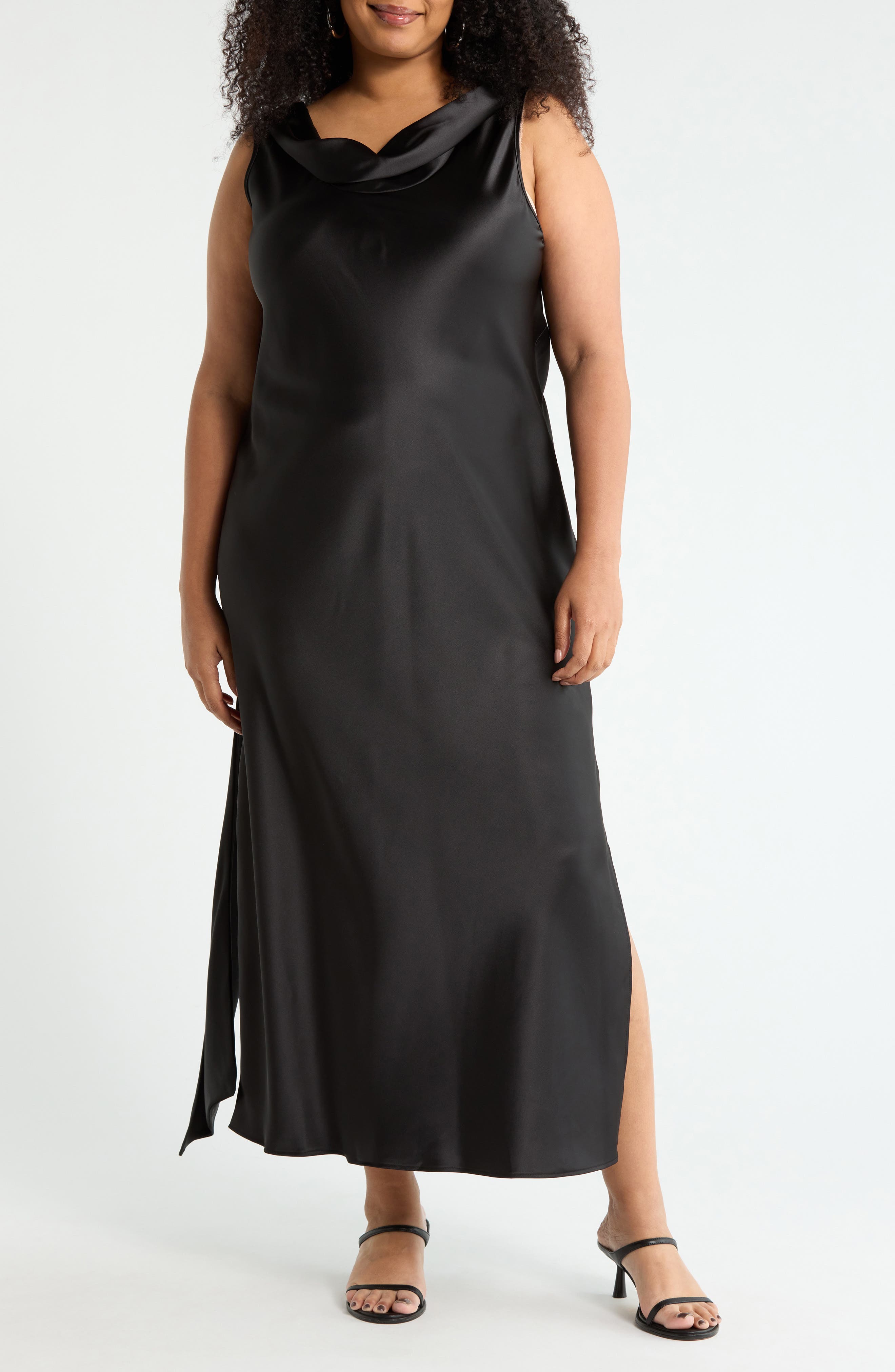 Renee C Cowl Neck Satin Maxi Dress