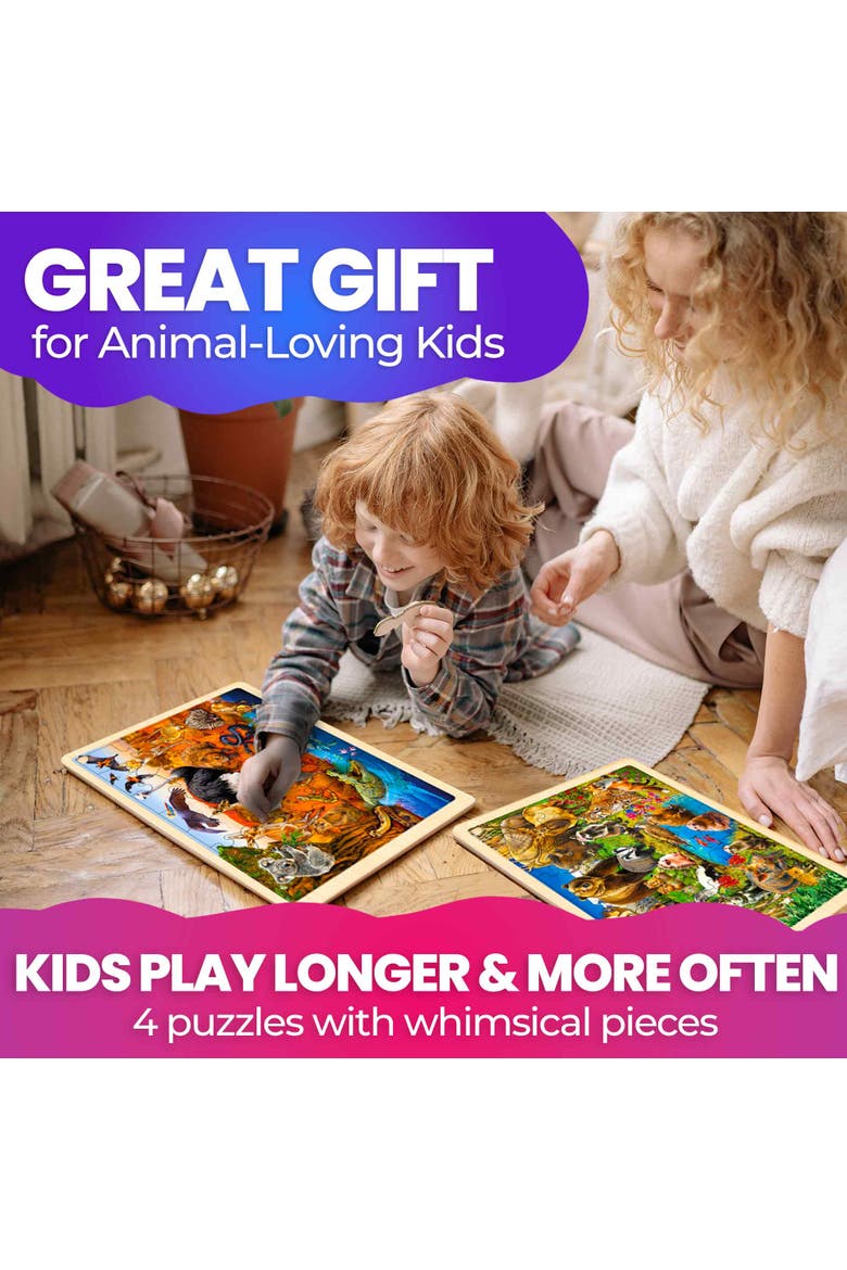 Kids Wooden Puzzle Set - 24, 36 & 48 Piece Montessori Jigsaw Puzzles, Alternate, color, Yellowstone