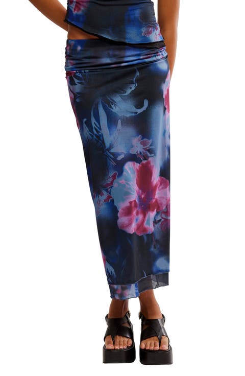 Sunset Print Mesh Maxi Skirt