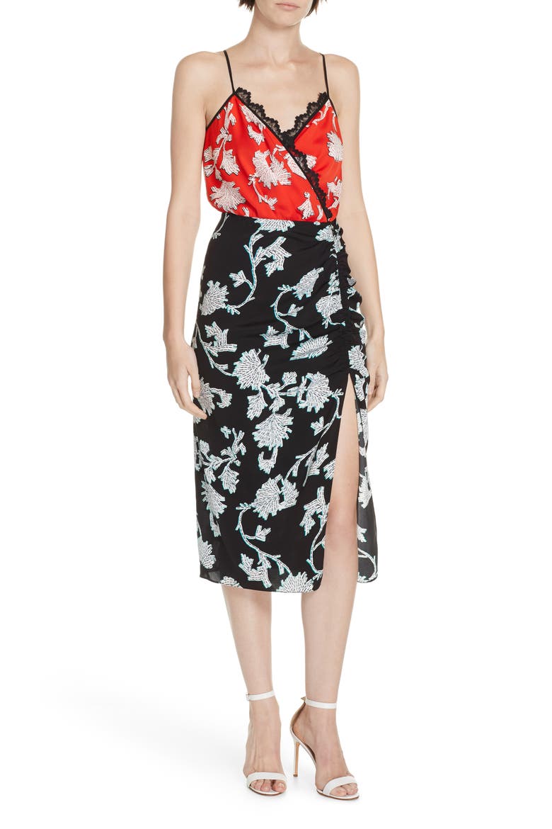 Ebony Two-Tone Faux Wrap Dress, Main, color, SEQUIN FLOWER BLACK MULTI