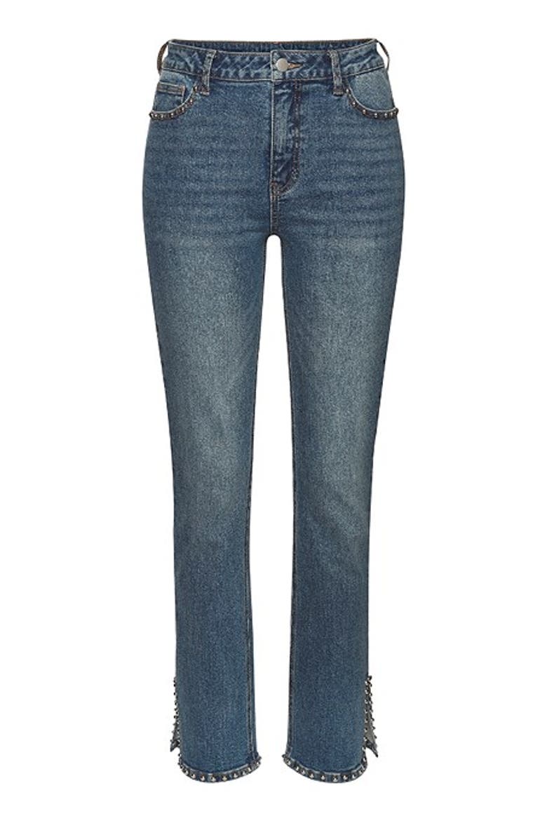 Women's Embellished Split Hem Jeans, Alternate, color, Medium Wash