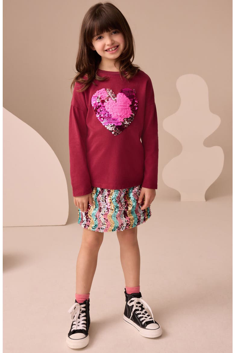 Kids' Sequin Heart T-Shirt, Alternate, color, BURGUNDY