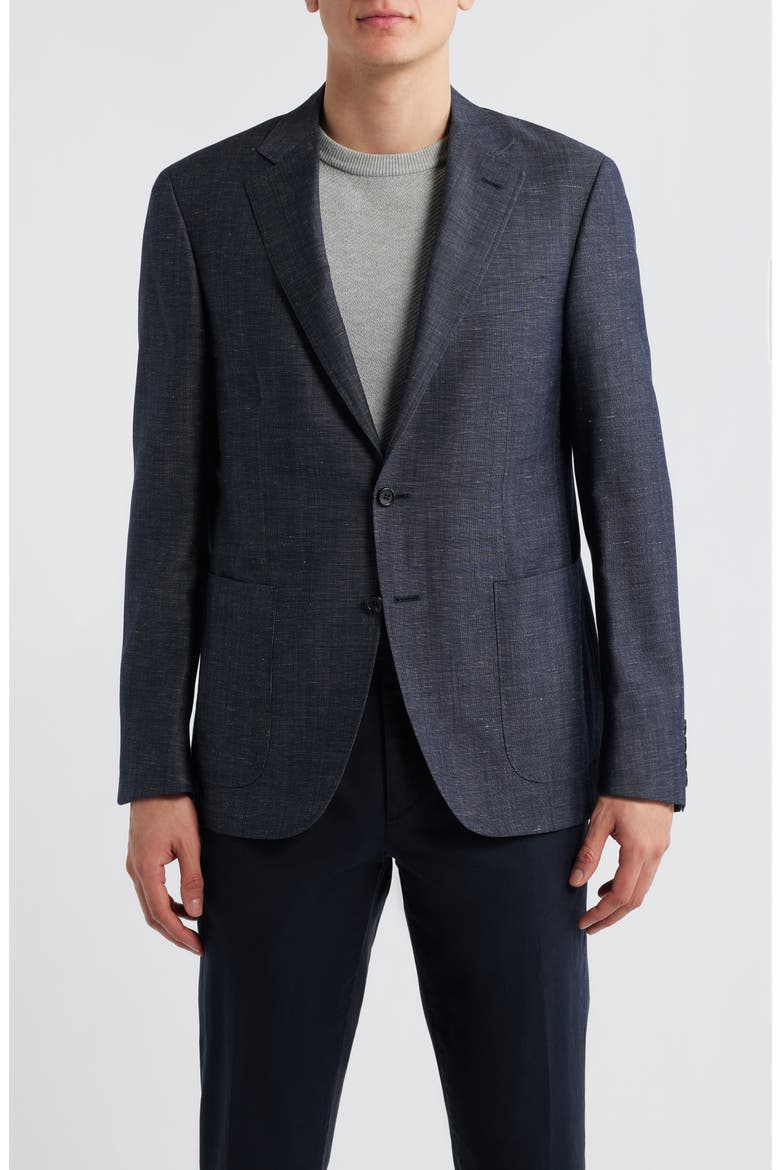 Kei Trim Fit Dark Blue Slub Wool & Linen Sport Coat, Main, color, DARK BLUE