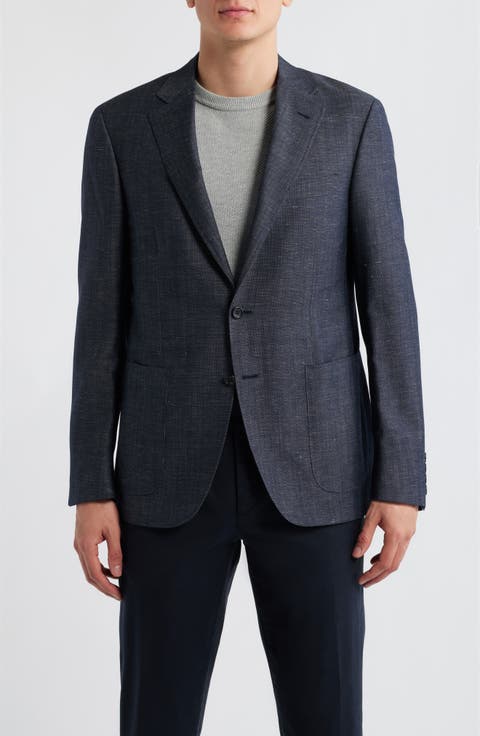 Kei Trim Fit Dark Blue Slub Wool & Linen Sport Coat