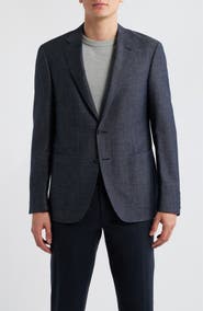 Canali Kei Trim Fit Dark Blue Slub Wool & Linen Sport Coat