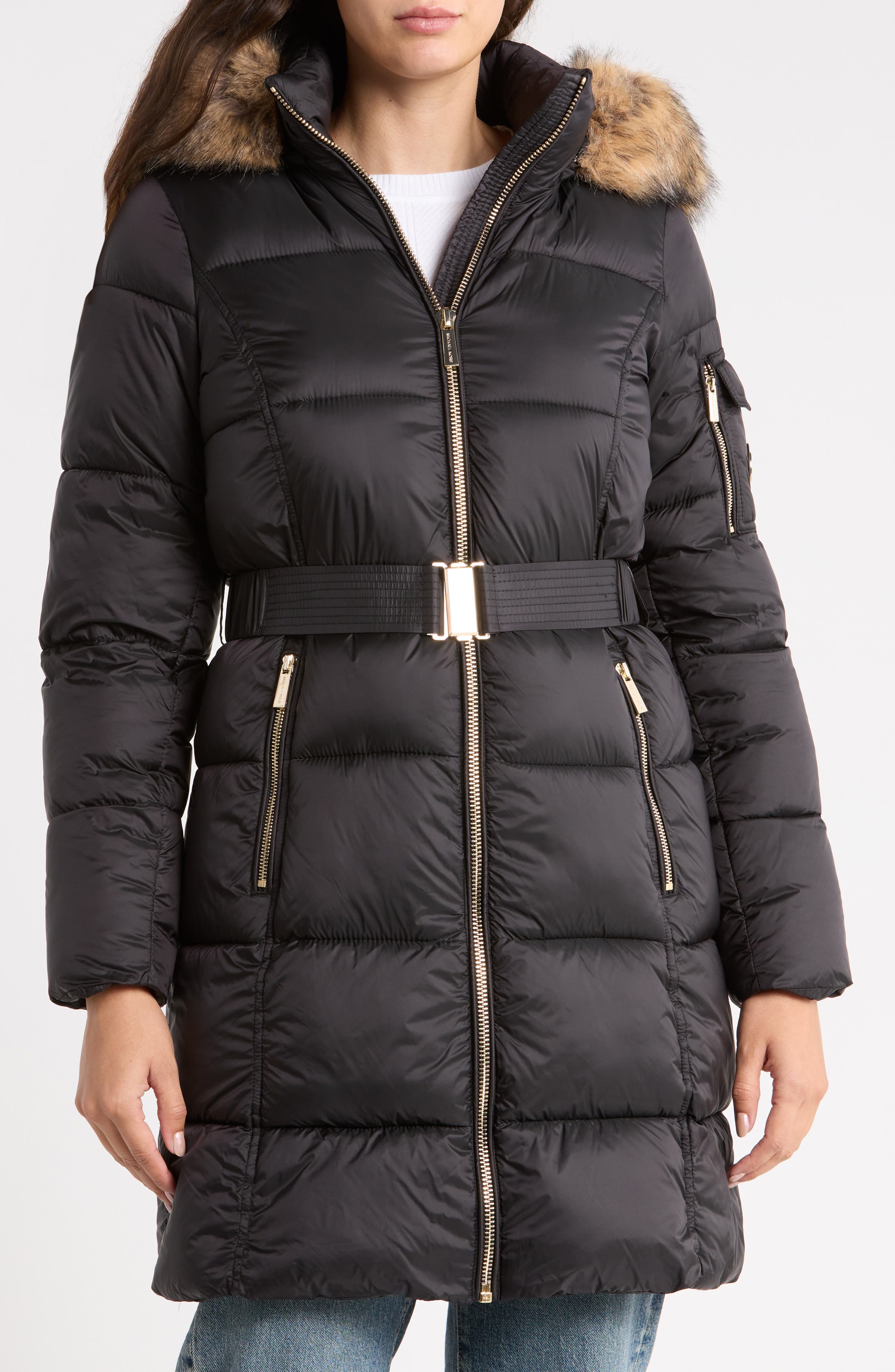 Faux Fur Trim Hooded Puffer Walker Coat
