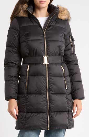 Faux Fur Trim Hooded Puffer Walker Coat