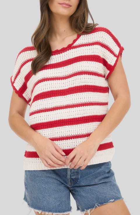 Cotton Stripe Short Sleeve Sweater