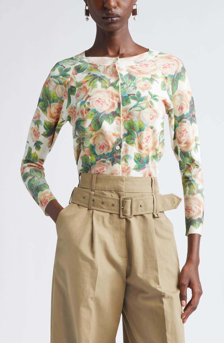 Simone Rocha Shrunken Floral Cardigan, Main, color, Rose