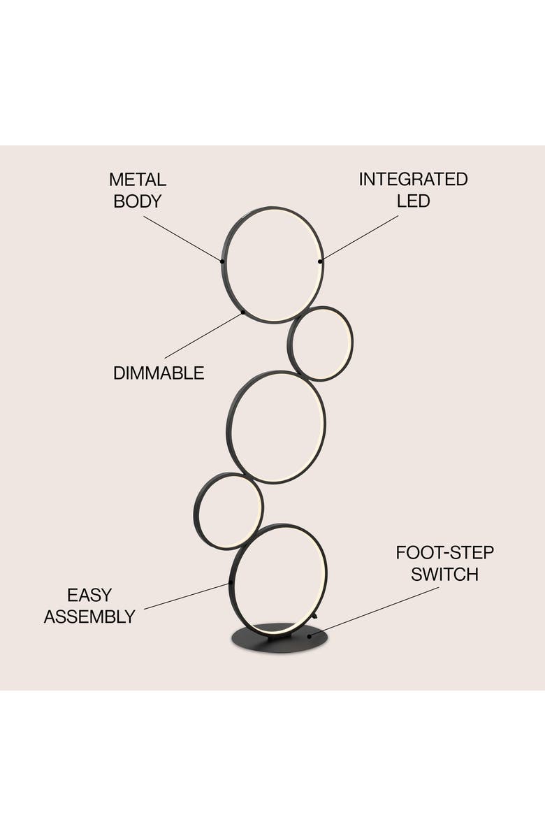 JONATHAN Y Pluto Stacked Circles 45" 5-Light Contemporary Modern Iron/Aluminum Integrated LED Floor Lamp, Black, Alternate, color, Black