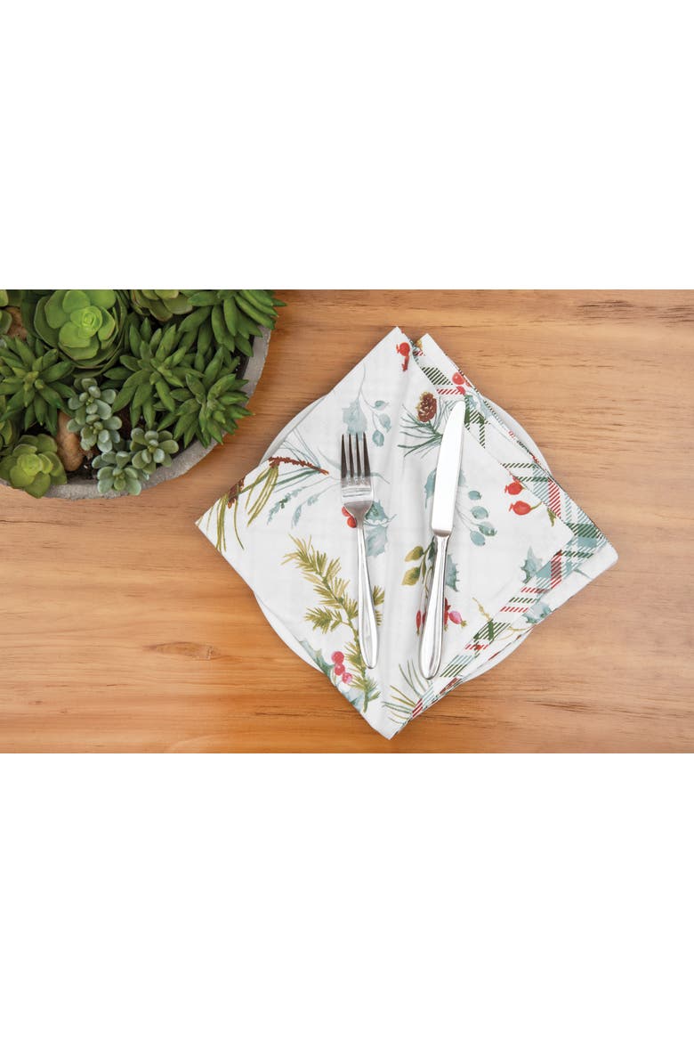 Edith Reversible Holly Botanical Set of 6 Cloth Napkin s, Alternate, color, White
