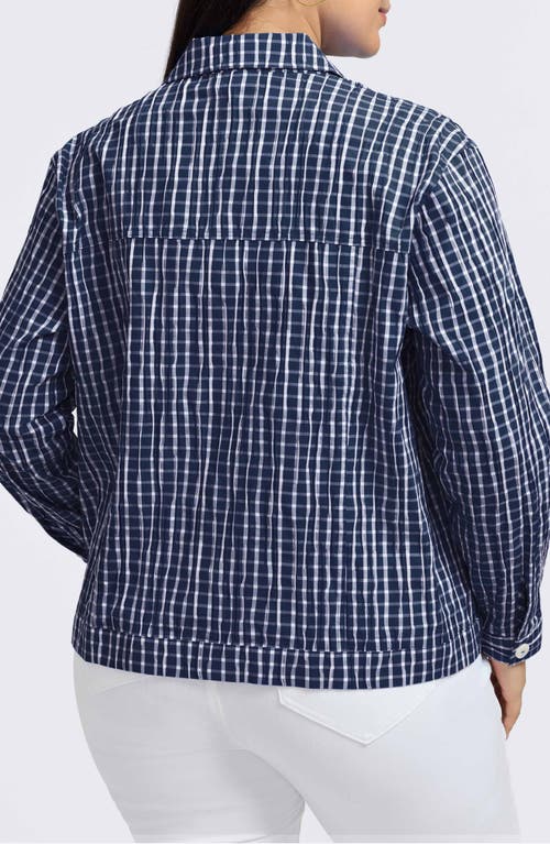 Foxcroft Thelma Crinkle Cotton Blend Gingham Jacket In Blue
