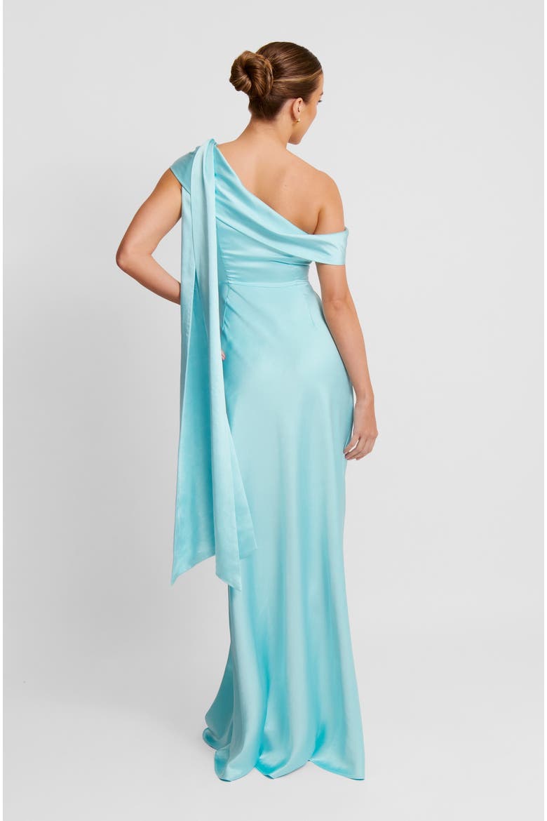 Drape One Shoulder Bridesmaid Dress, Alternate, color, Turquoise