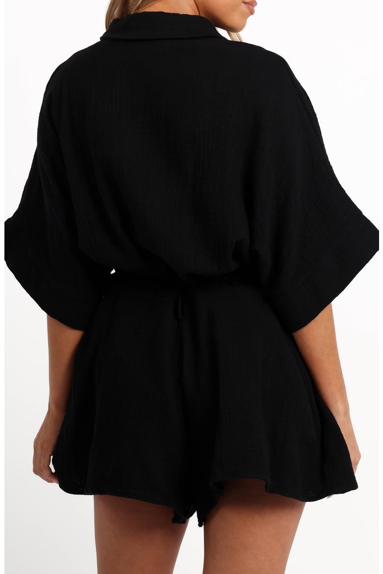 Jemmy Tie Waist Cotton Gauze Romper, Alternate, color, BLACK