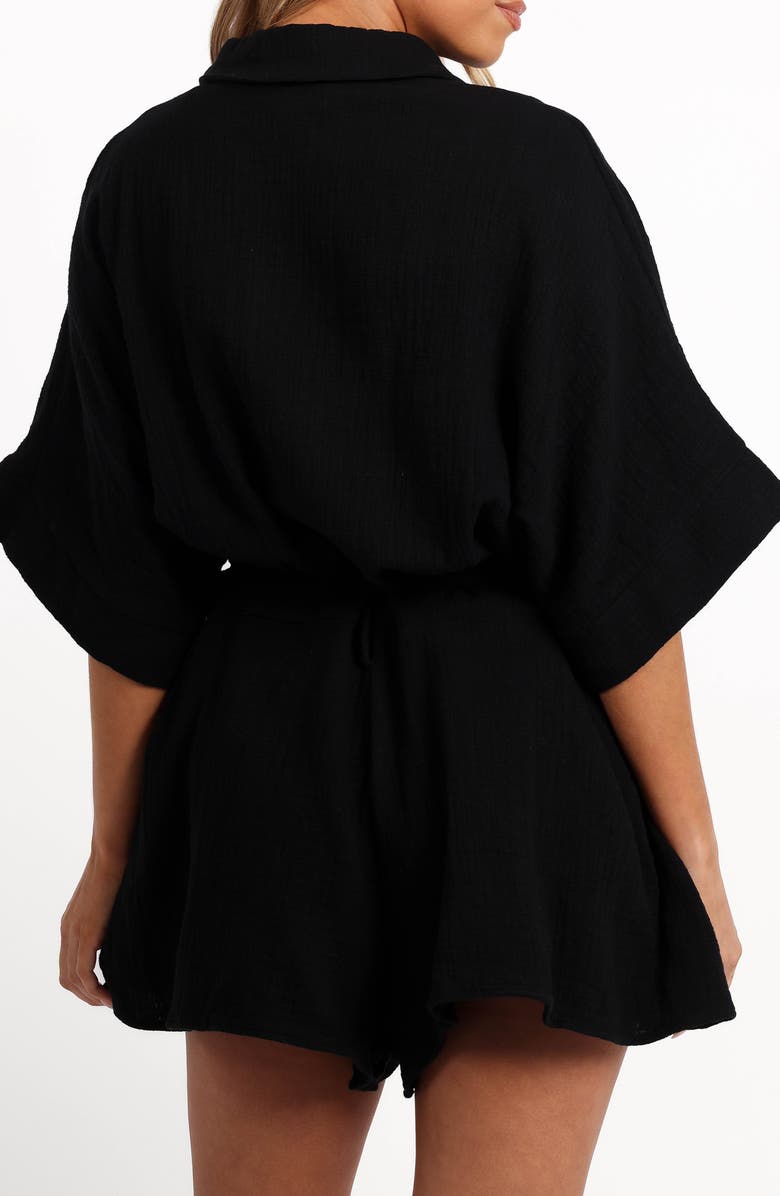 Petal & Pup Jemmy Tie Waist Cotton Gauze Romper, Alternate, color, Black
