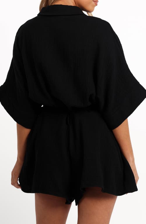 Petal And Pup Petal & Pup Jemmy Tie Waist Cotton Gauze Romper In Black