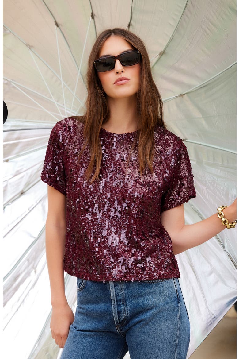 Stacey Sequin Top, Alternate, color, MERLOT