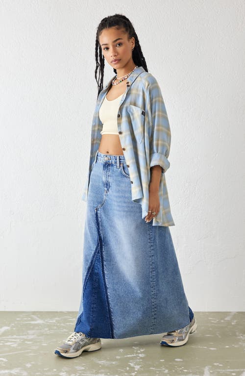 Bdg Urban Outfitters Brendon Plaid High-low Hem Button-up Shirt In Blue